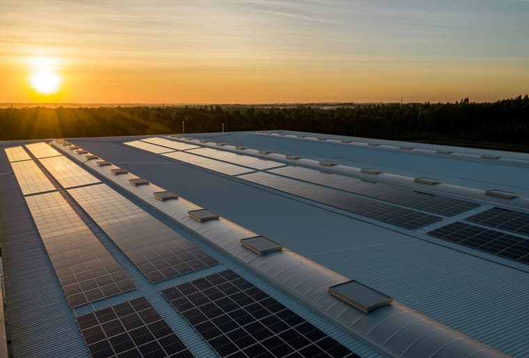 Large rooftop solar array on an industrial building